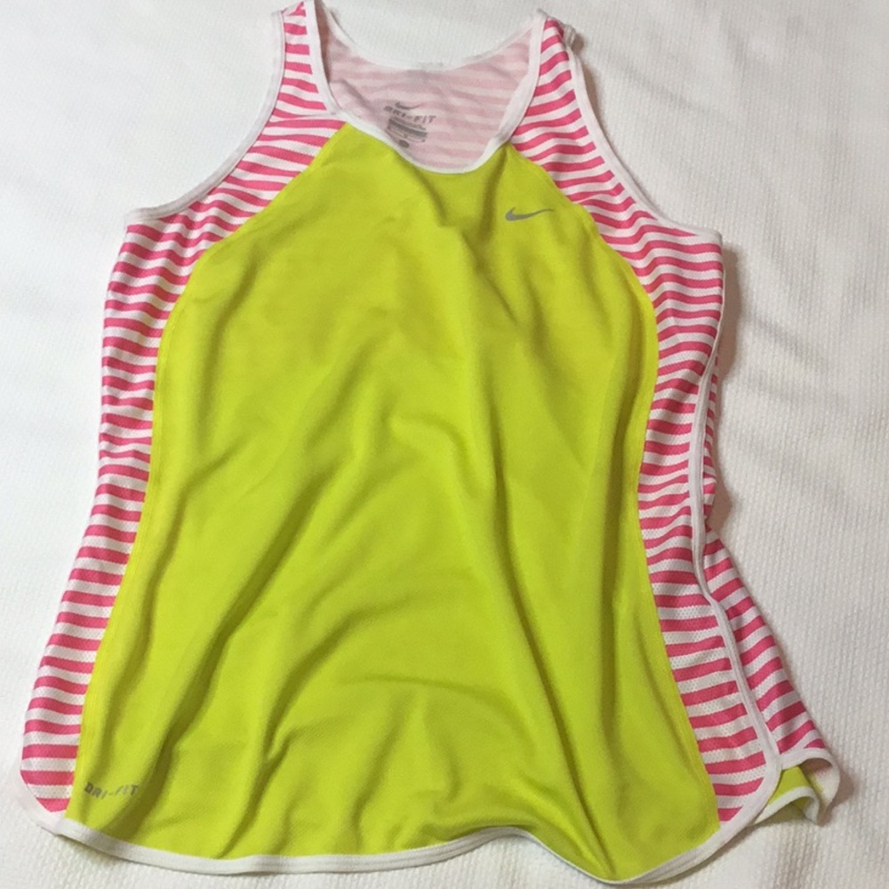 Nike DriFit neon yellow and pink white stripe tank